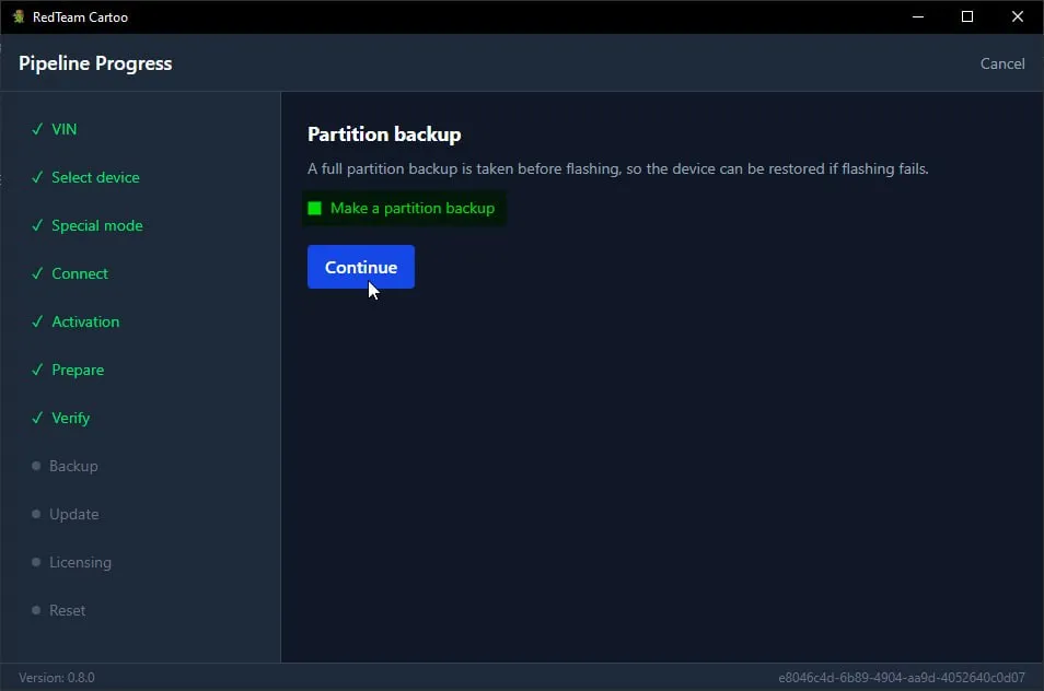 Partition backup step