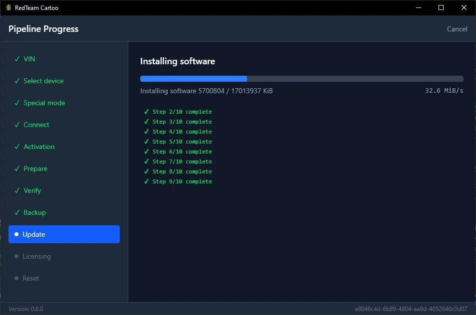 Installing software, with per-step progress