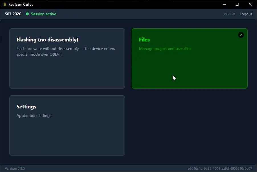 Main menu with the Files card highlighted