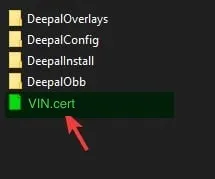 Root of the stick: four folders plus the certificate file, named after the VIN